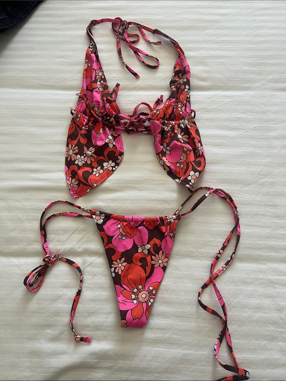 Frankie's Bikinis Brown & Pink Triangle Bikini Bottom. Harper